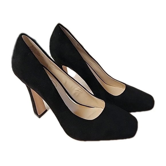 Jessica Simpson Shoes - Jessica Simpson Mayrie US 8.5M Faux Suede Black Block Heel Square Toe Heels